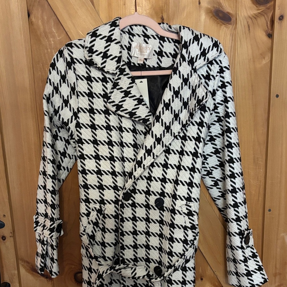 Elegant Houndstooth Women's Pea Coat